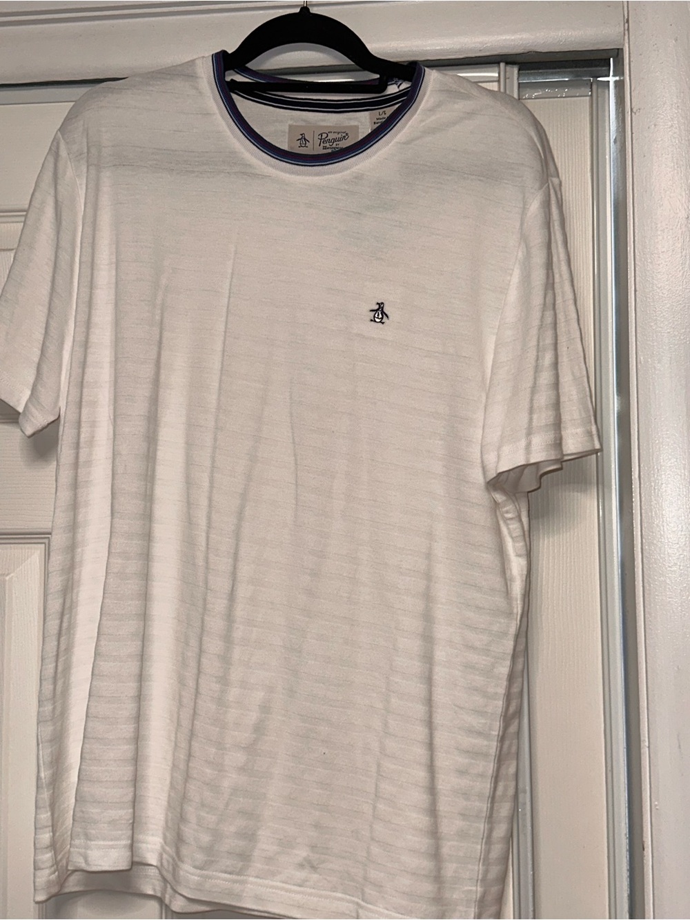 Original Penguin White Short-Sleeve Crew Tee with Navy Trim